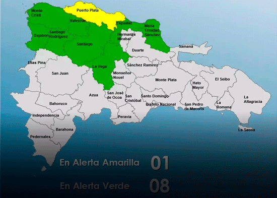 COE coloca 8 provincias en alerta verde y una en amarilla