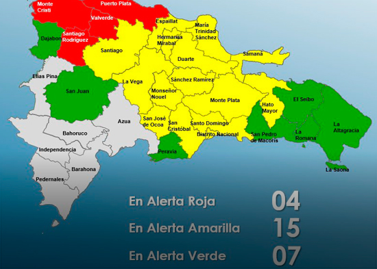 COE eleva a cuatro las provincias en alerta roja por intensas lluvias